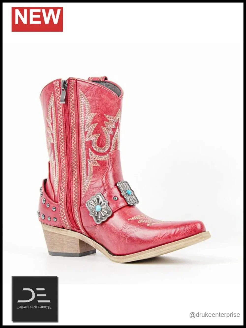 Women's Cowgirl Western Ankle Boots Embroidered Pointed Toe Block Heel Faux
